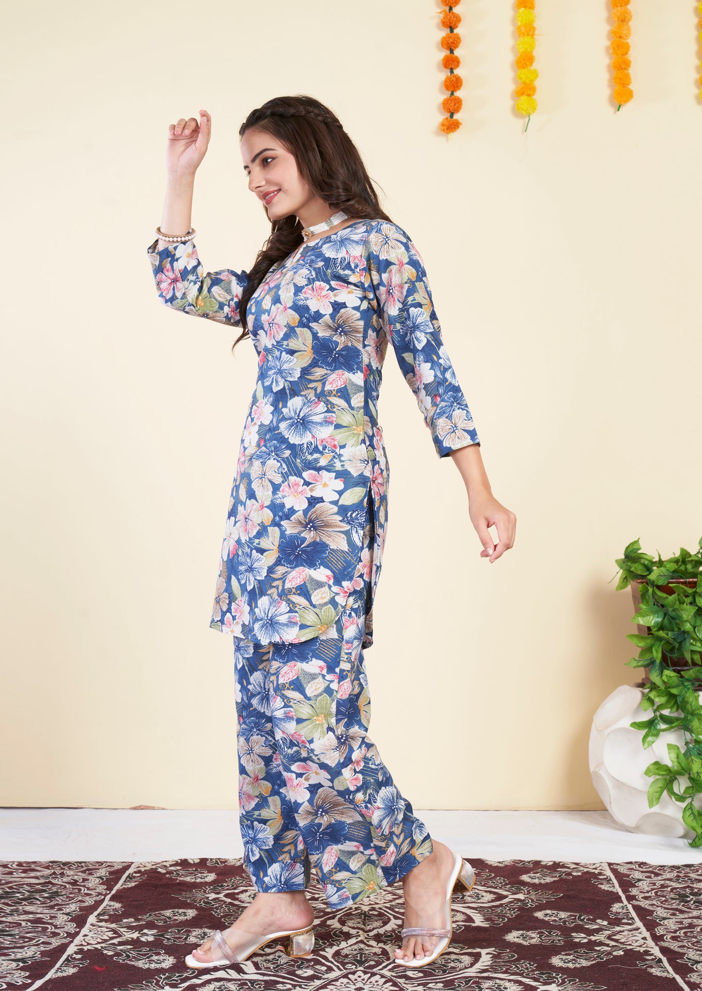 Light Blue Cotton Printed Co ord set