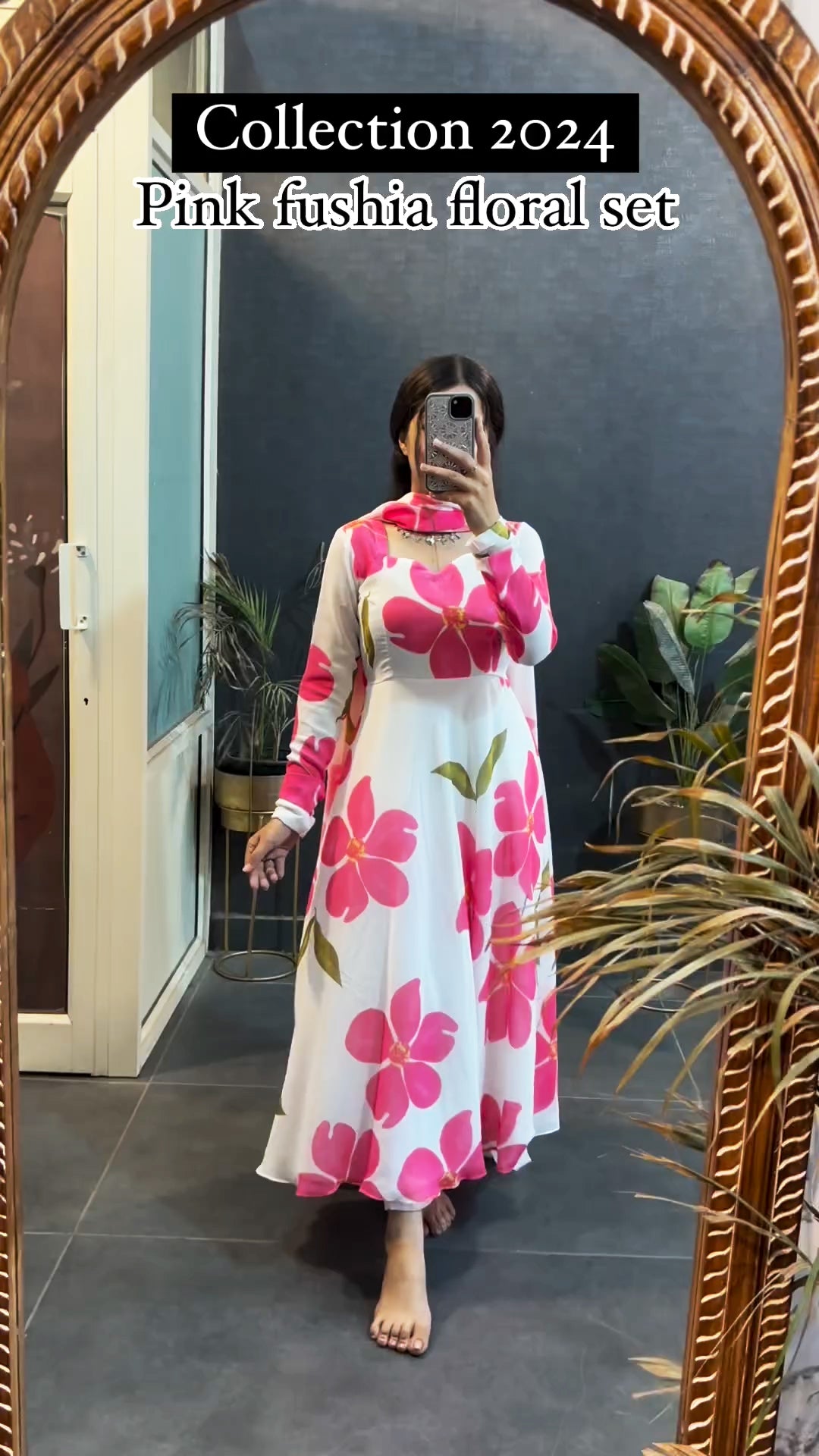 New Collection Pink Fushia Floral Set in Long Sleeves with Duppta