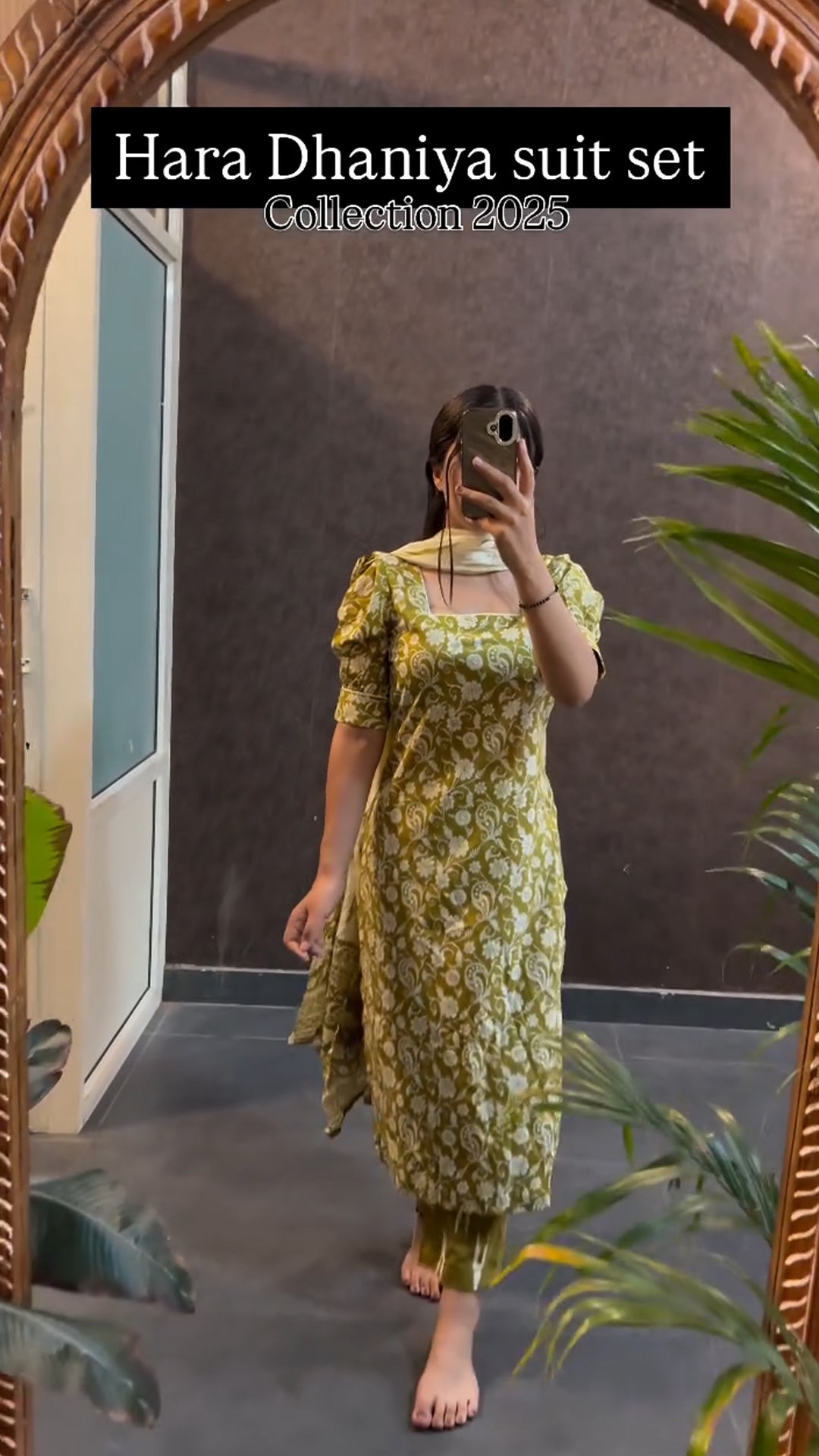 Fresh Green Floral Cotton Suit Set with Dupatta