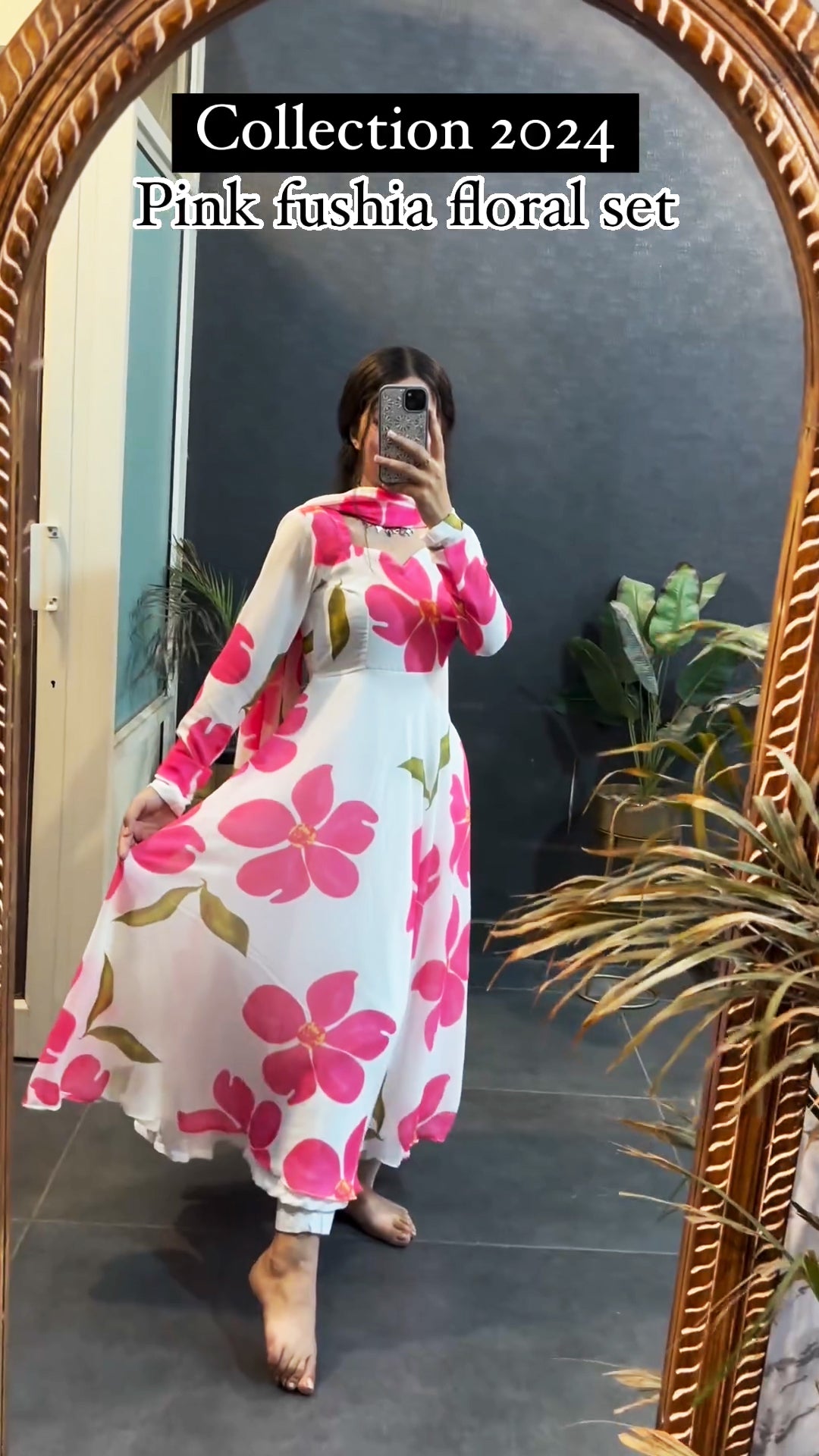 New Collection Pink Fushia Floral Set in Long Sleeves with Duppta