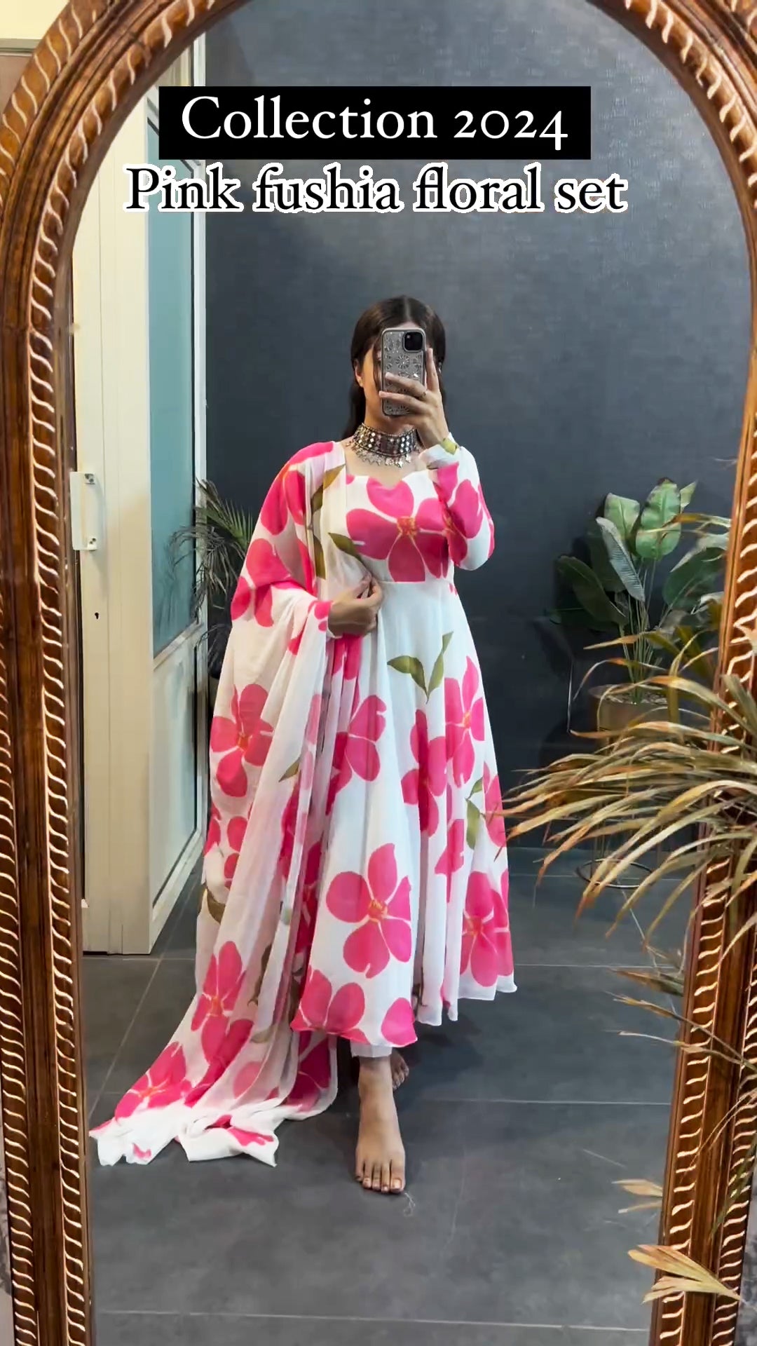 New Collection Pink Fushia Floral Set in Long Sleeves with Duppta