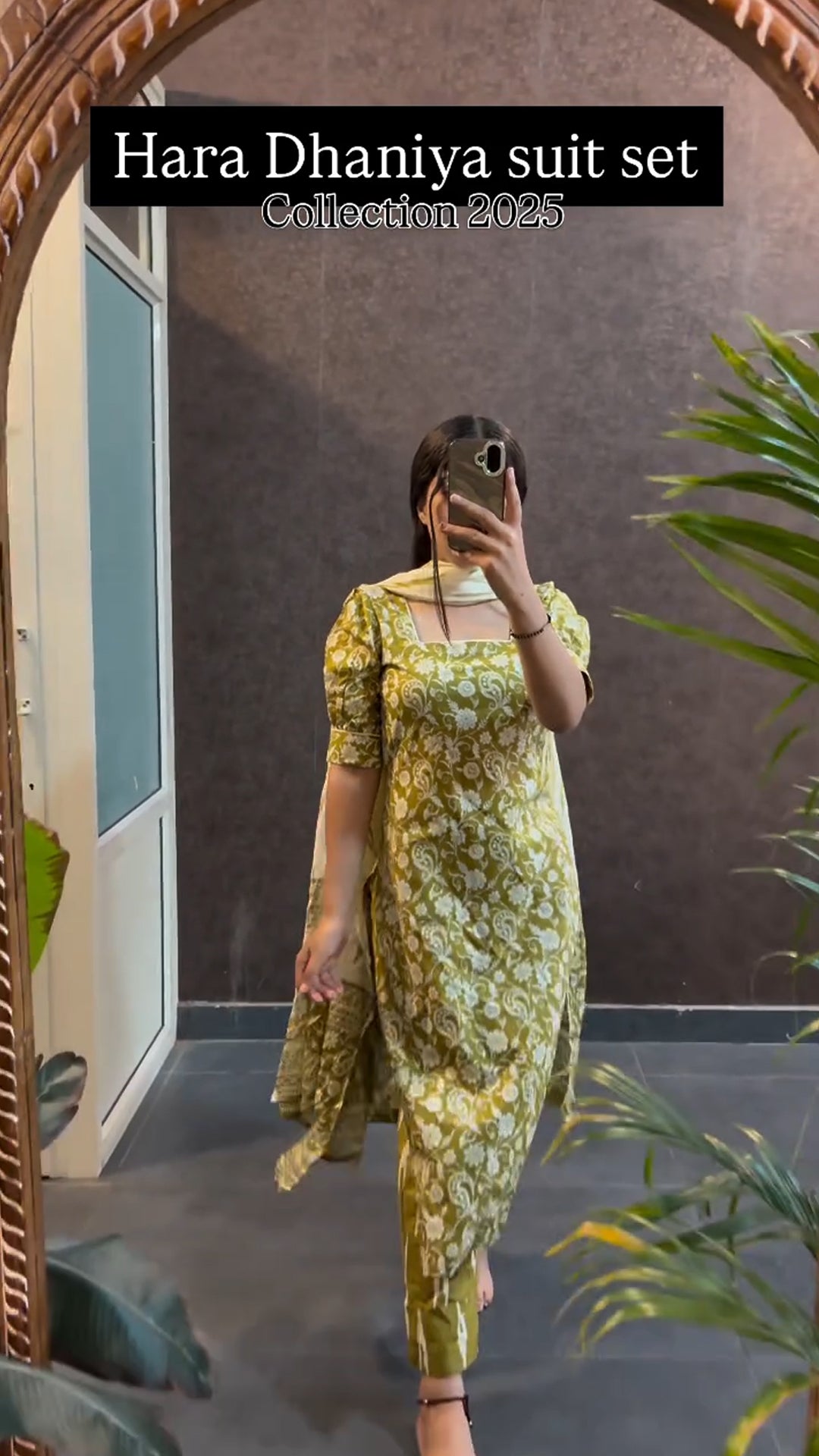 Fresh Green Floral Cotton Suit Set with Dupatta