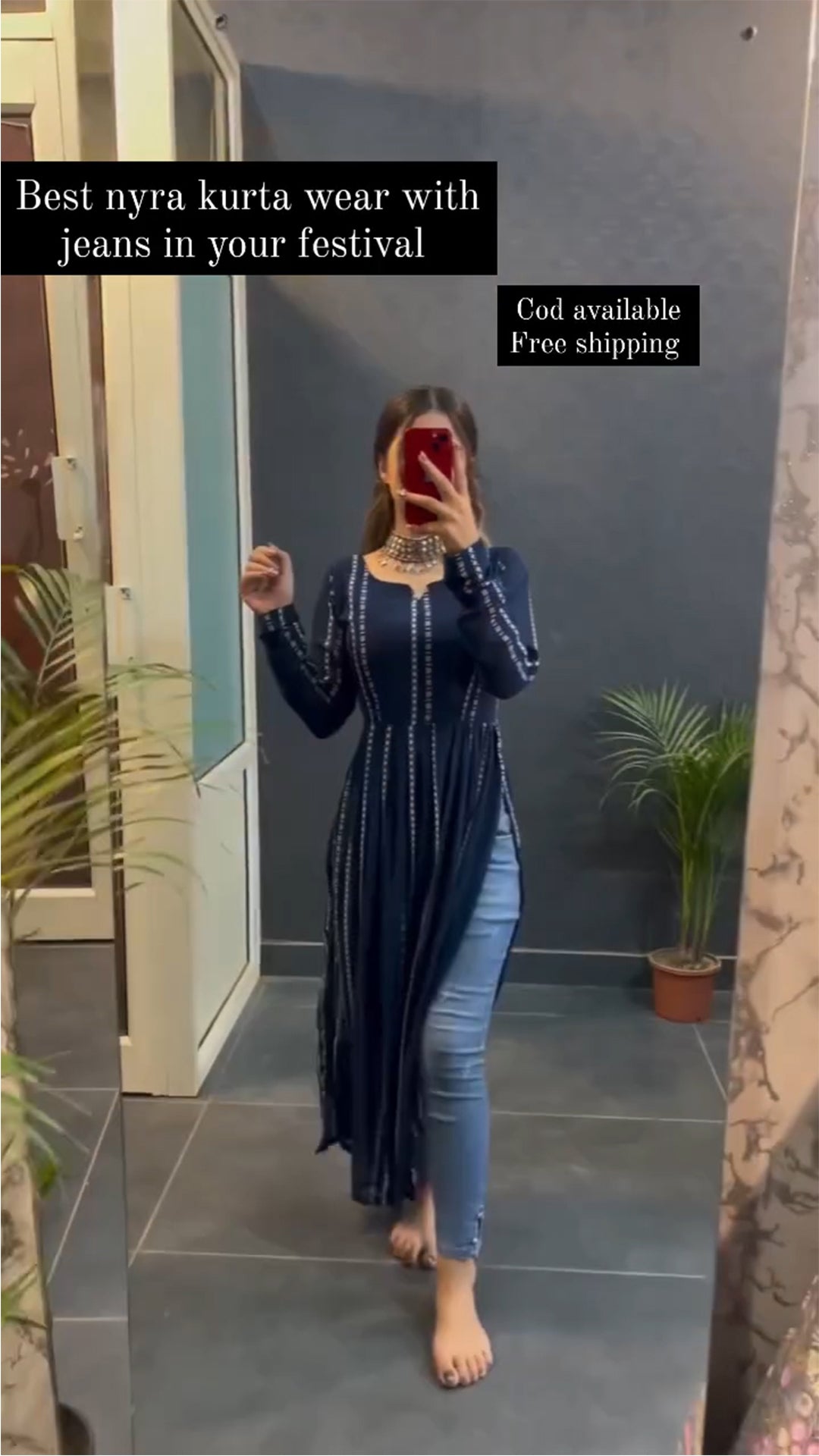 New Blue Schiffon Fabric Nyra Cut Kurta