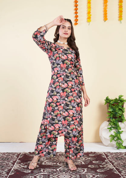 Floral Printed black Cotton Co ord Set