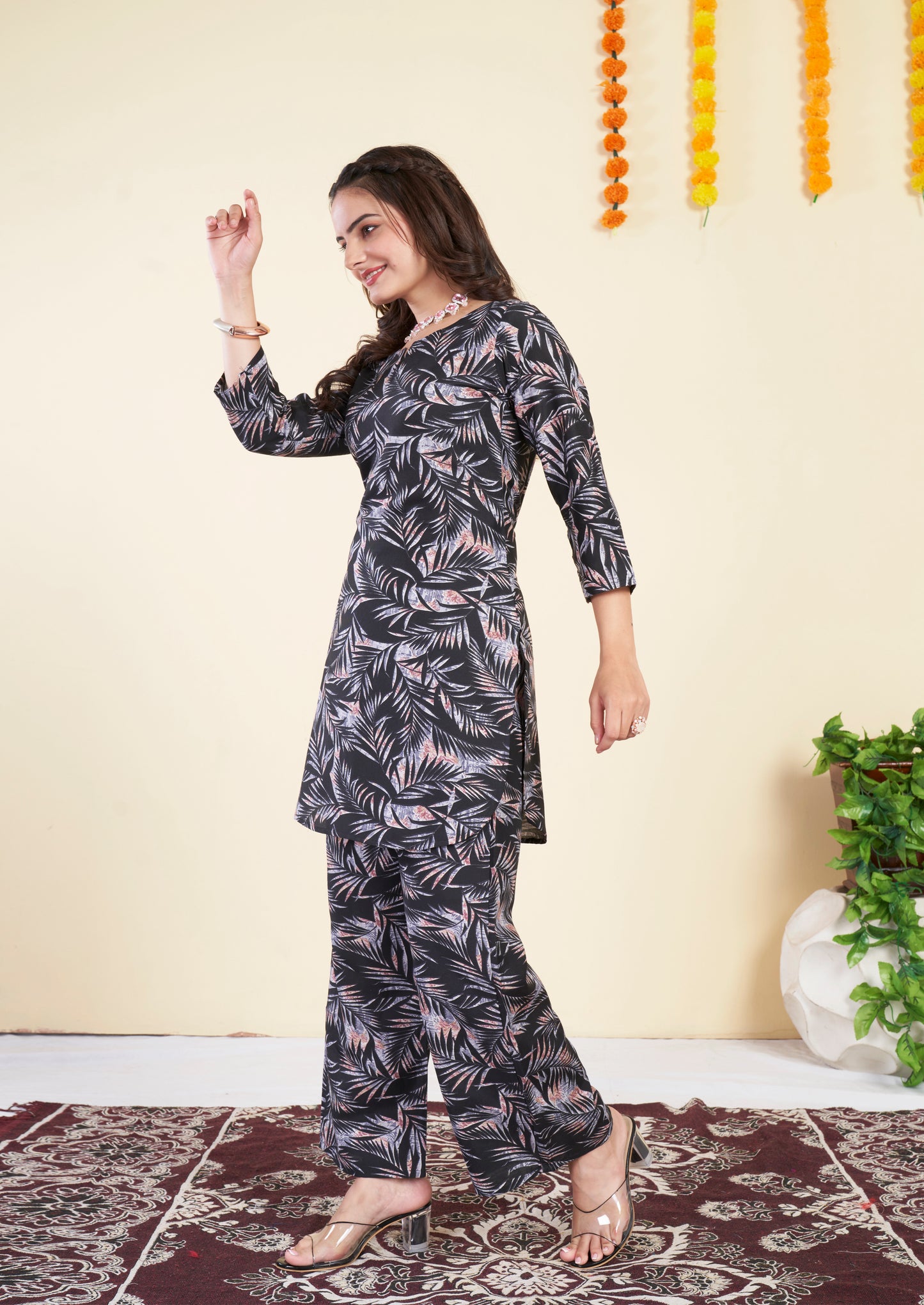 Black leves Cotton Printed Co ord Set