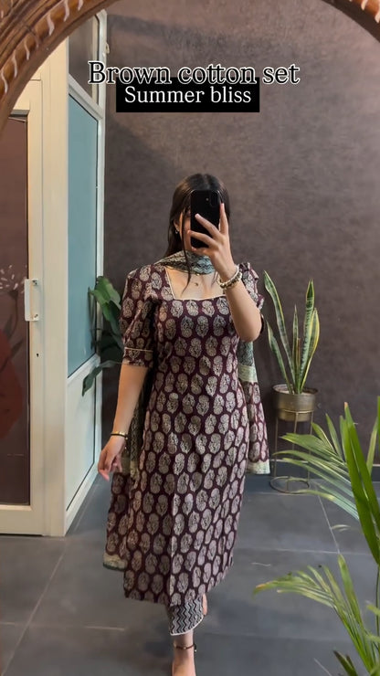 Brown cotton set summer friendly suits sets