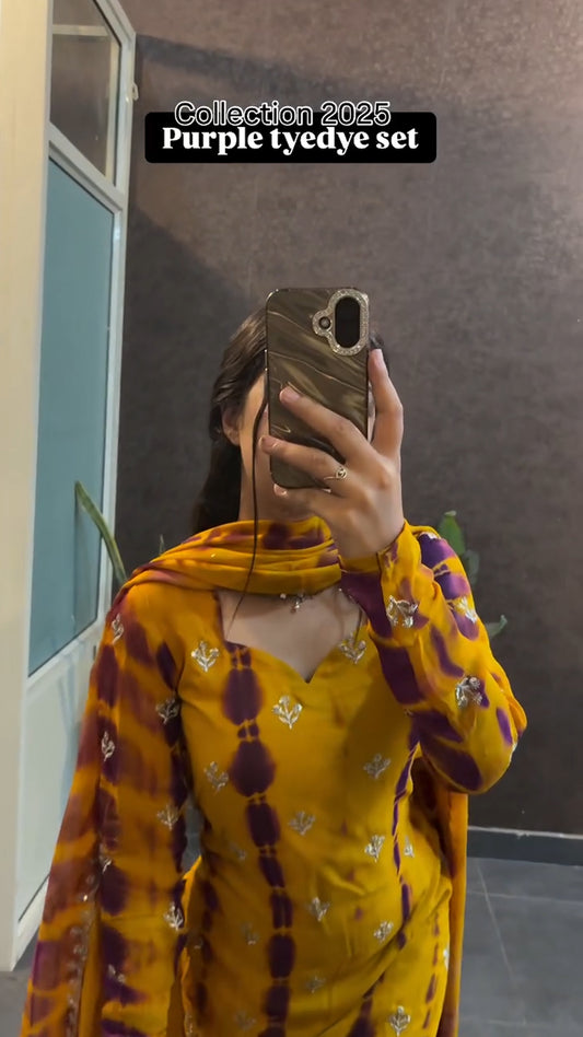 Royal Purple Mustard Tie-Dye Suit Set