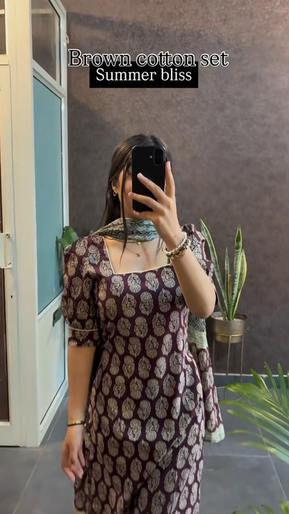 Brown cotton set summer friendly suits sets