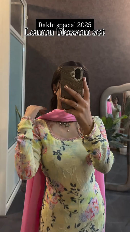 Lemon Blossom Floral Kurta Set