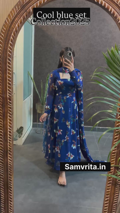 Summer friendly Floral Fantasy Royal Blue Ethnic Set