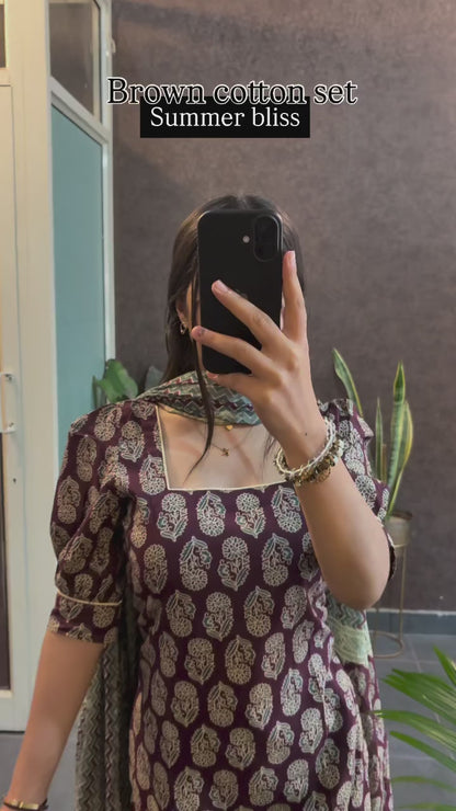 Brown cotton set summer friendly suits sets