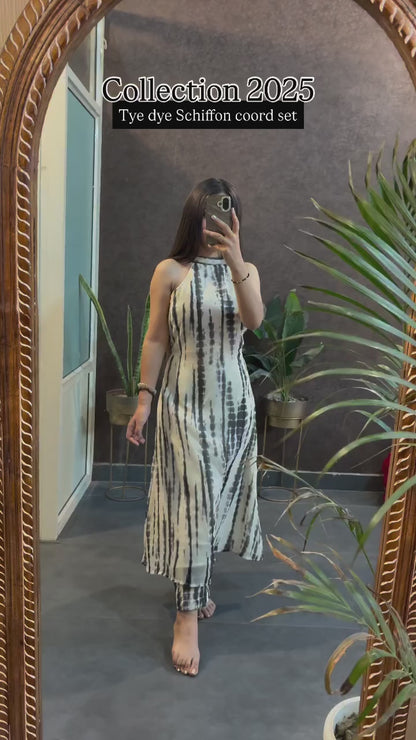Elegant Storm Tie-Dye Chiffon Coord Set